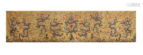 CHINESE BROCADE HANGING SCREEN WITH NINE DRAGONS PATTERN, QI...