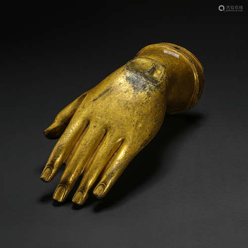 GILT BRONZE BUDDHA HAND, MING DYNASTY, CHINA