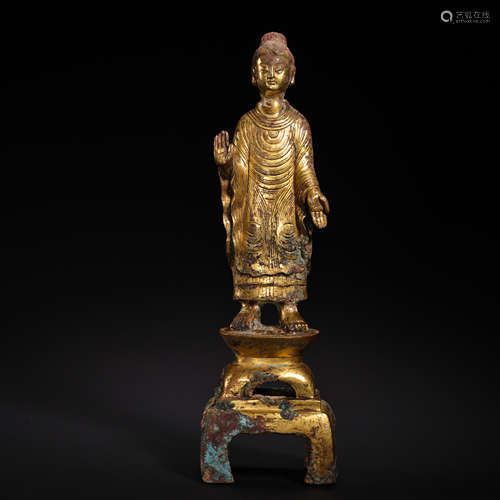 GILT BRONZE STANDING BUDDHA STATUE, TANG DYNASTY, CHINA