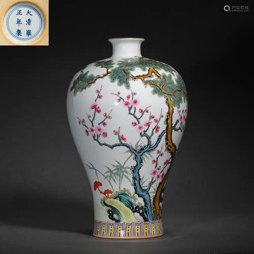 CHINESE WUCAI PORCELAIN PLUM VASE, YONGZHENG PERIOD, QING DY...