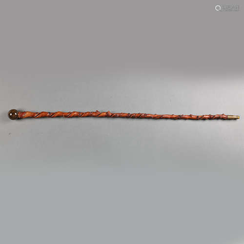 CHINESE QING DYNASTY TENGZI WOODEN WALKING STICK