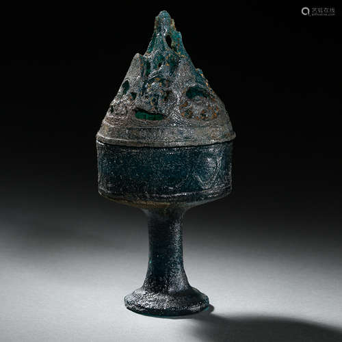 CHINESE BLUE COLORED GLAZE INCENSE BURNER, HAN DYNASTY