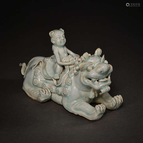 HUTIAN WARE CELADON MAN RIDING A LION, SOUTHERN SONG DYNASTY...