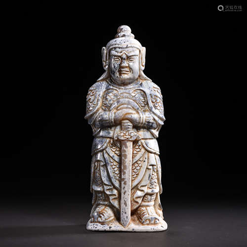 AGATE CARVED GATE GOD HOLDING A SWORD, LIAO DYNASTY, CHINA