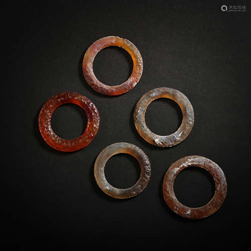 A SET OF AGATE RINGS, HONGSHAN CULTURE, CHINA