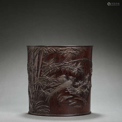 RED SANDALWOOD PEN HOLDER, QING DYNASTY, CHINA