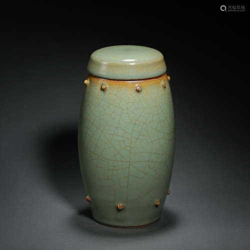 LONGQUAN WARE CELADON DRUM AND NAIL LID JAR, SOUTHERN SONG D...