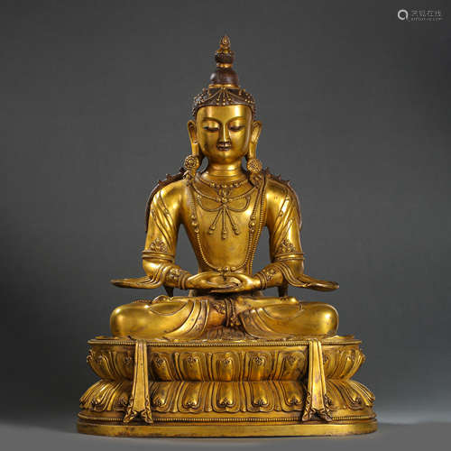 GILT BRONZE TIBETAN BUDDHA STATUE, QING DYNASTY, CHINA