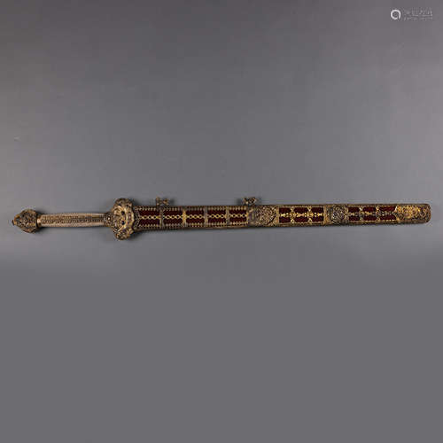 GILT BRONZE CROCODILE LEATHER SWORD , QING DYNASTY, CHINA