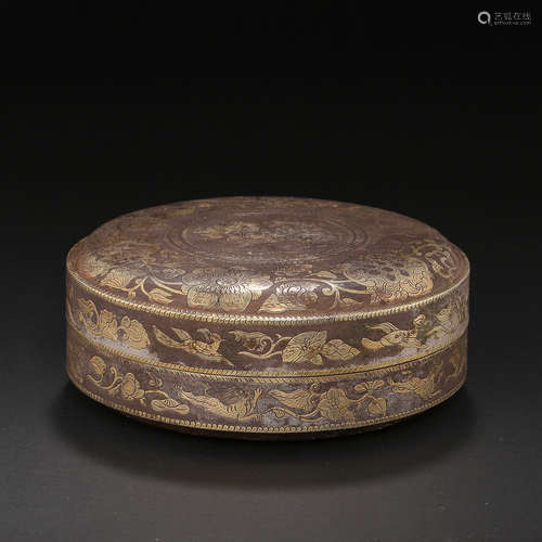 CHINESE STERLING SILVER POWDER BOX WITH PARTIAL GILT FLOWER ...