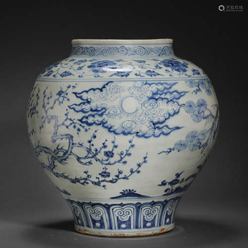 CHINA QING DYNASTY BLUE AND WHITE BIG POT