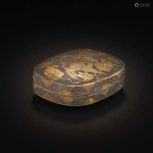 CHINESE STERLING SILVER POWDER BOX WITH PARTIAL GILT FLOWER ...