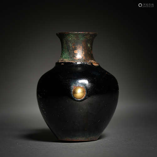 JIAN WARE SARIRA BOTTLE WITH BRONZE MOUTH, SOUTHERN SONG DYN...