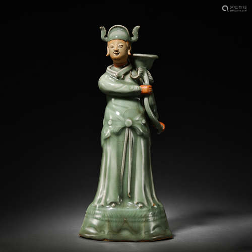 CHINESE LONGQUAN WARE CELADON FIGURE CANDLE HOLDER, SOUTHERN...