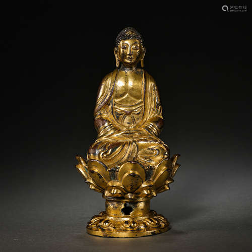 SEATED GILT BRONZE BUDDHA, LIAO DYNASTY, CHINA