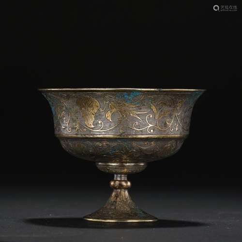 SILVER GILT HIGH FOOTBALL CUP, TANG DYNASTY, CHINA