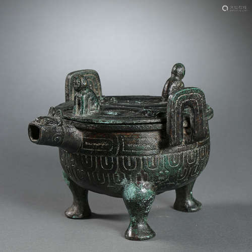 CHINESE BRONZE TRIPOD LAMP, WARRING STATES PERIOD