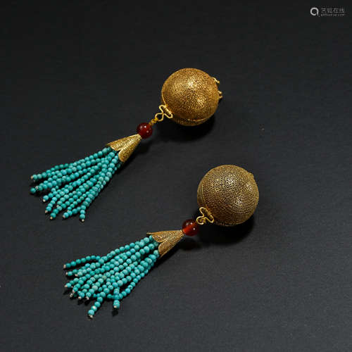 A PAIR OF GOLD FILIGREE EARRINGS, QING DYNASTY, CHINA