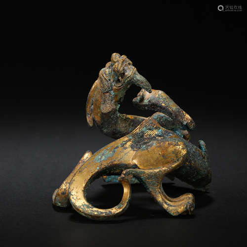 CHINESE GILT BRONZE DRAGON, TANG DYNASTY