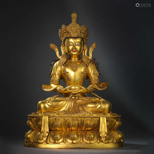 SEATED GILT BRONZE TIBETAN BUDDHA, QING DYNASTY, CHINA