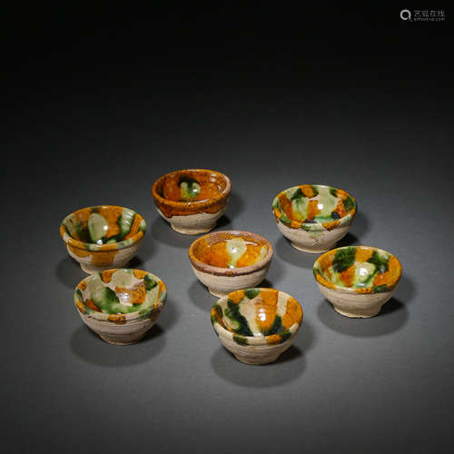 GONGXIAN WARE THREE COLOR SEVEN STAR PLATE, TANG DYNASTY, CH...