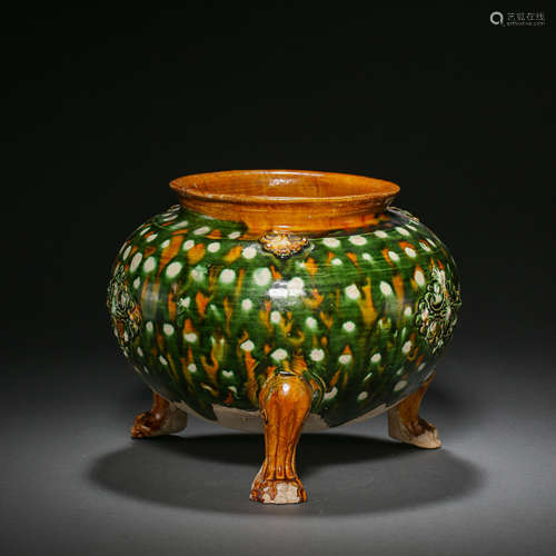 CHINESE GONGXIAN WARE THREE LEGGED FURNACE, TANG DYNASTY