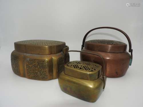 THREE CHINESE HAND WARMERS LATE QING DYNASTY comprising two ...