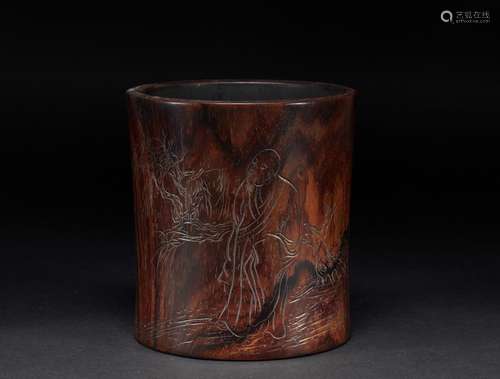 Red sandalwood pen holder in Qing Dynasty