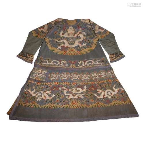 Dragon Robe with Nine Dragons Embroidered in Qing Dynasty