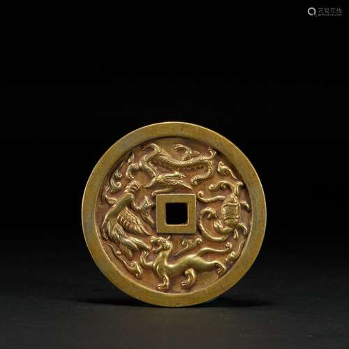 Gilt bronze four mythical beast coin Tang Dynasty