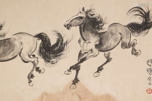 Chinese ink painting Xu Beihong's horse scroll