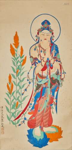 Chinese ink painting Guanyin statue