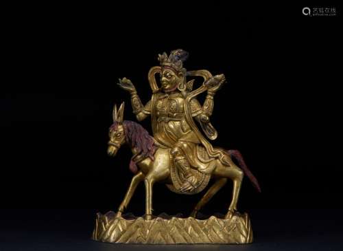 Gilt Bronze Horseback Guardian in Qing Dynasty