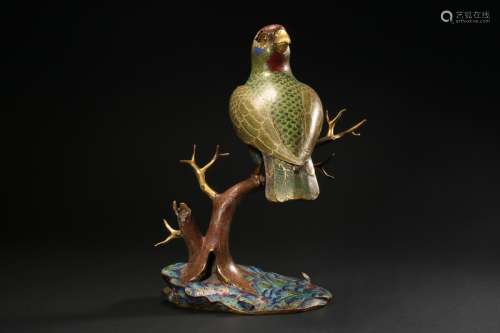 Cloisonne Bird Decorations on Branches in Qing Dynasty