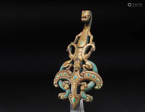 Bronze Inlaid Gold and Silver Hook Han Dynasty