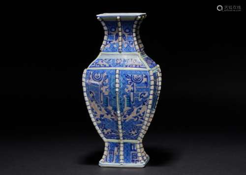 Blue and White Zun with Animal Patterns Qing Dynasty
