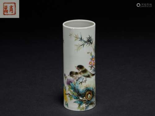 Pastel Flower and Bird Pen Holder Qing Dynasty