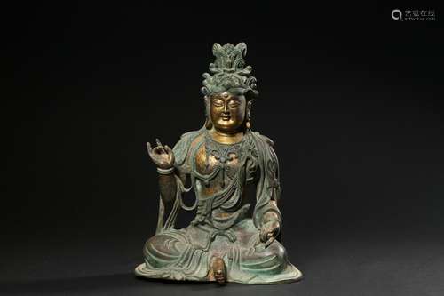 Seated Silver Gilt Guanyin Statue of Tang Dynasty