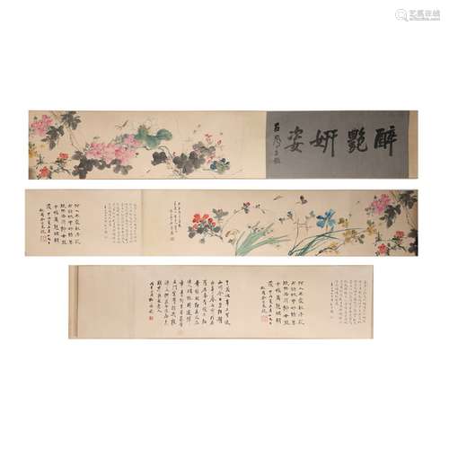 Chinese ink painting flower scroll