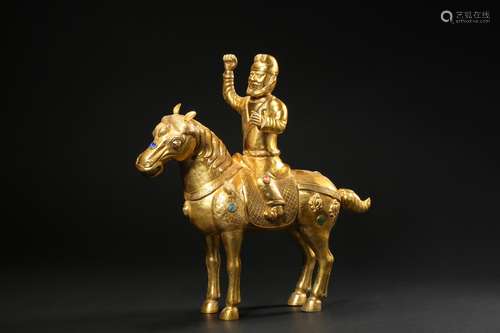 Silver gilt Hu men riding horses in the Tang Dynasty