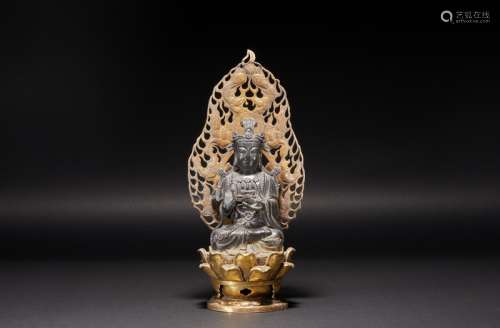 A Guanyin Statue of Silver Gilt and Fine Coal in Song Dynast...