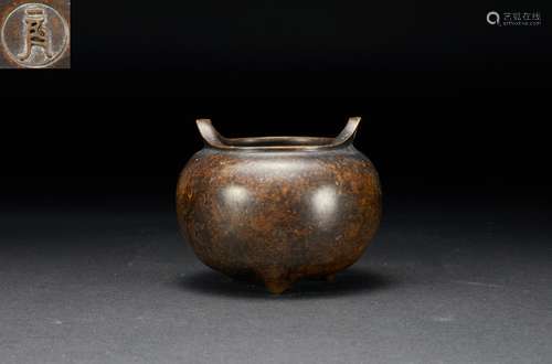 Bronze Double Ear Stove Ming Dynasty