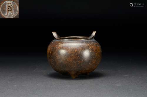 Bronze Double Ear Stove Ming Dynasty