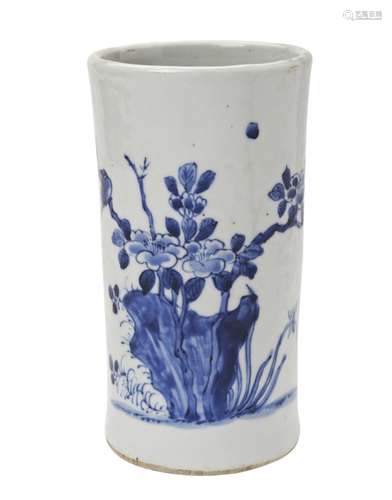 BLUE AND WHITE BRUSHPOT (BITONG) 20TH CENTURY painted with a...