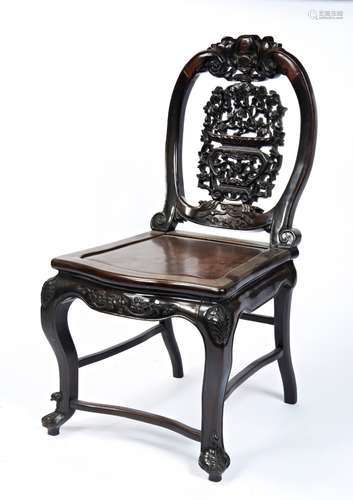 FINE CARVED HARDWOOD SIDE CHAIR QING DYNASTY in the rococo t...