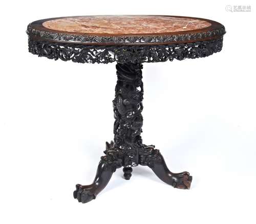 FINE CARVED 'ZITAN' MARBLE INSET CONSOLE TABLE  QING...