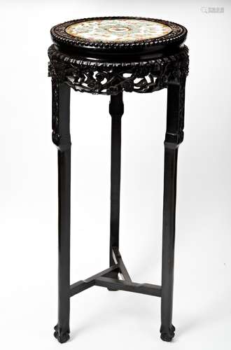 CARVED HARDWOOD AND CANTON INSET STAND QING DYNASTY, 19TH CE...