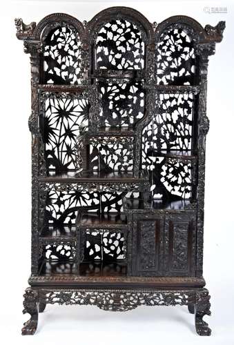 IMPRESSIVE CARVED HONGMU DISPLAY CABINET QING DYNASTY, 19TH ...