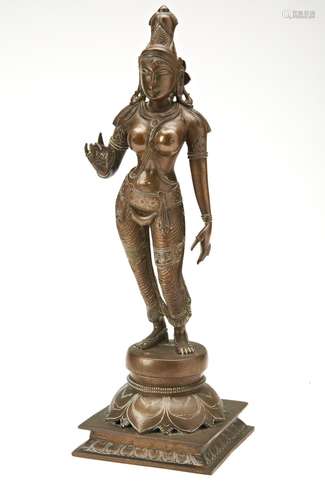 COPPER ALLOY FIGURE OF PARVATI INDIA, 19TH CENTURY 32cm high