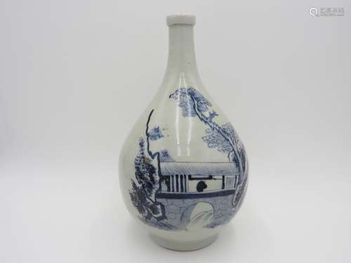 JAPANESE BLUE AND WHITE SAKE BOTTLE 18TH CENTURY the globula...